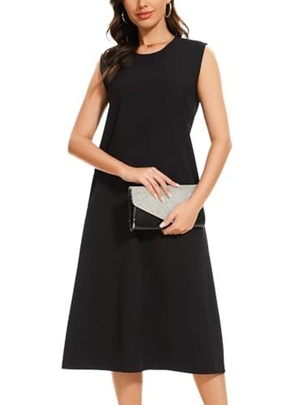 Latahuo Women’s Black Sleeveless Midi Dress – Size M – Cotton/Poly Blend – NWT